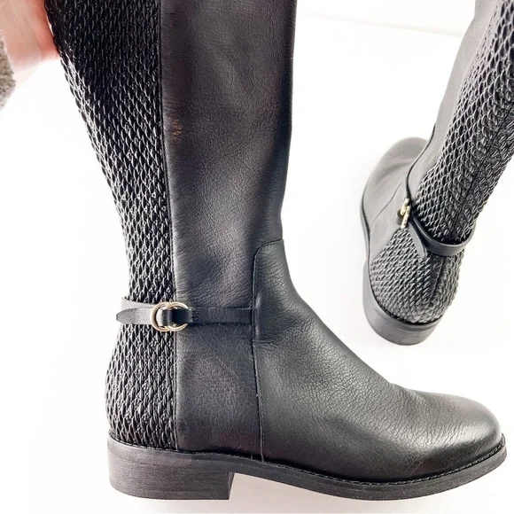 Cole Haan Boots womens 7 Isabell Stretch Black Leather Knee High Riding Boots